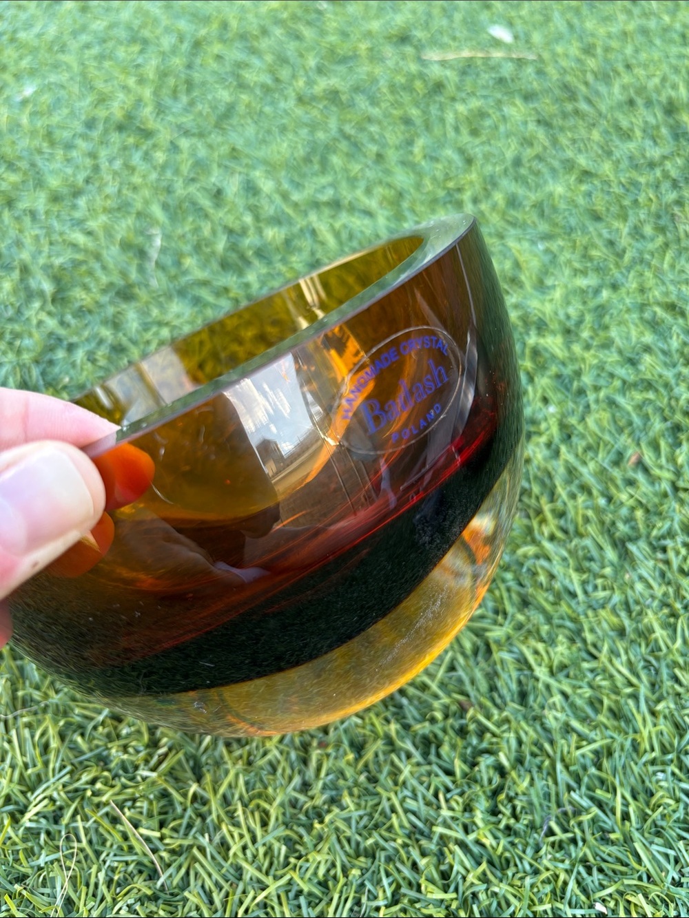 Badash Amber Brown Crystal Glass Bowl Heavy 6" Signed Handmade in Poland